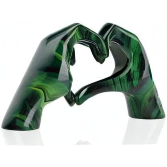 Resin Sculpture, Fluid Green Heart Decoration, Modern Art Statue for Home Decor - Picture 8 of 8